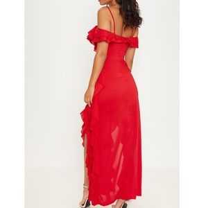 PLT Red Cold Shoulder Ruffle Detail Maxi Dress ✨